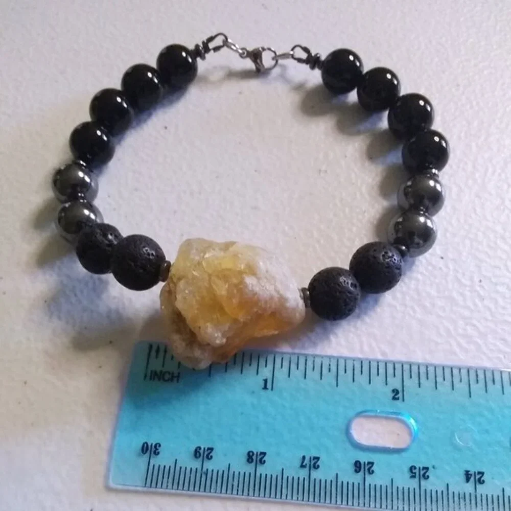 Massive!!! Raw Citrine Black Jasper Hematite & Lava Rock Men's Bracelet 8.5